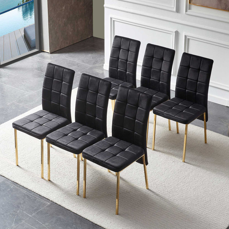 Ensemble de 6 chaises en velours, pieds dorés, Noir