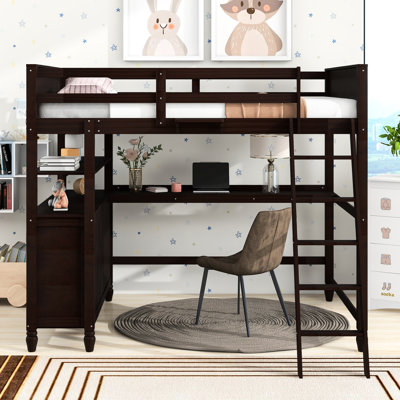 Lit mezzanine avec cadre solide et rangement. Pleine grandeur pour un sommeil confortable. Maximiser le bureau d'organisation de la chambre à coucher, tiroirs en bois avec décor