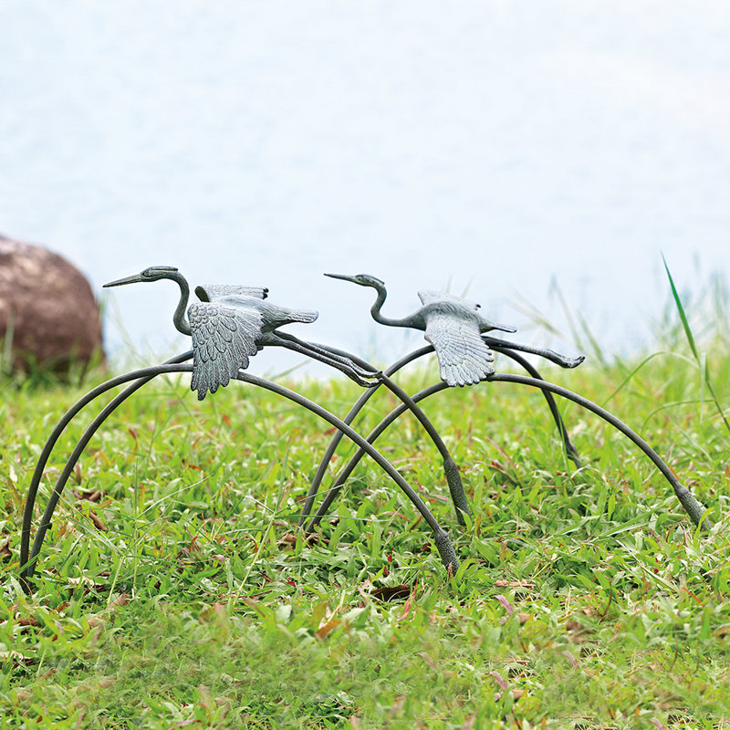 Cranes with Reeds Garden Sculpture Pair