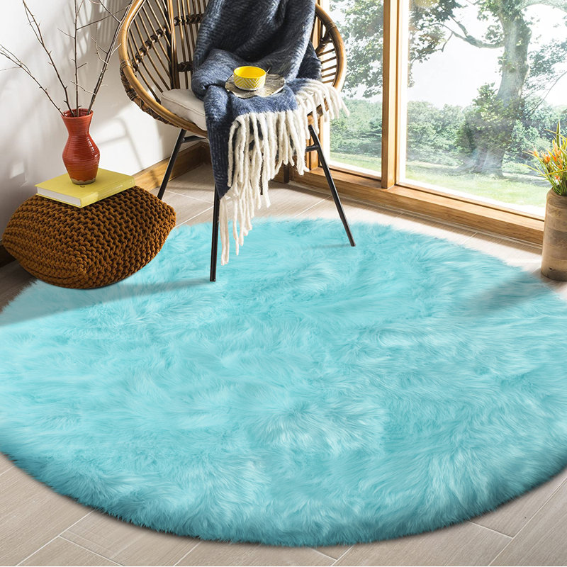 Mamed Faux Sheepskin Indoor Rug, Round 6'6"