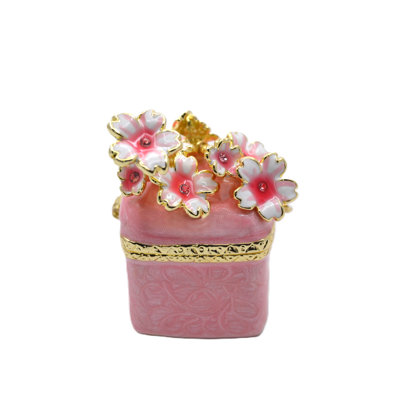 Jeweled Flowers on Small Trinket Box with Enamel, Austrian Crystals