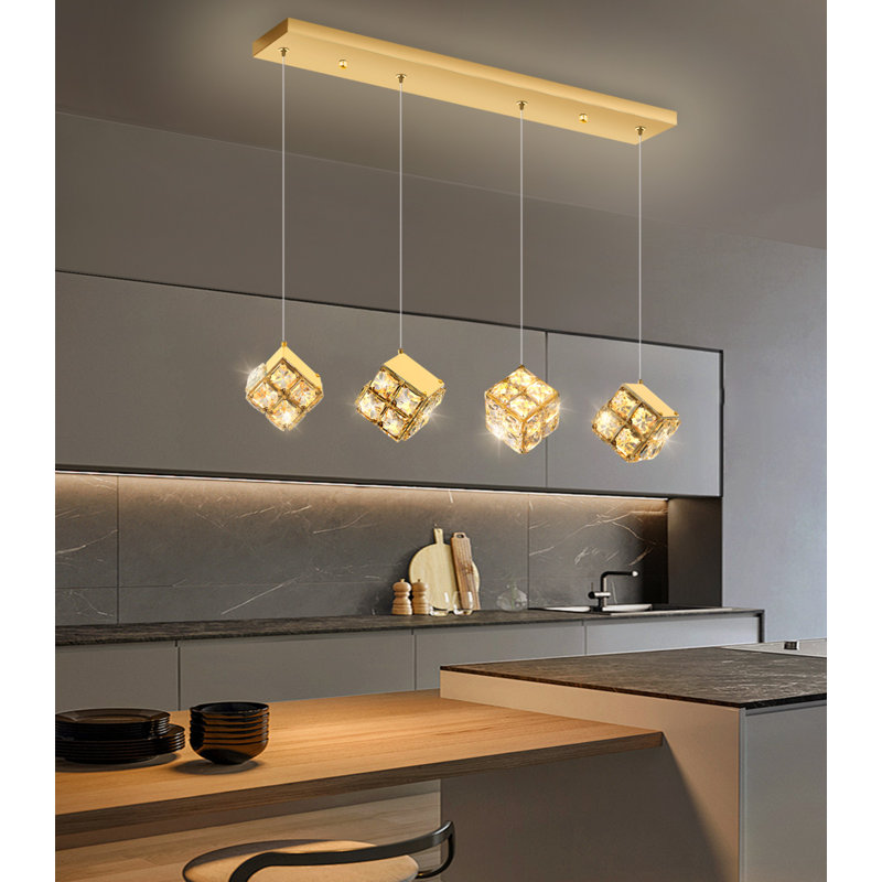 Lustre rectangulaire moderne 4 lumières à DEL, Gold