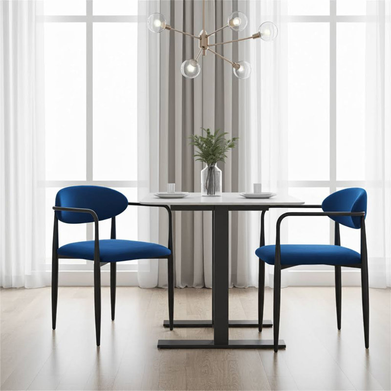 Liam Set of 2 Velvet Dining Chairs, Navy
