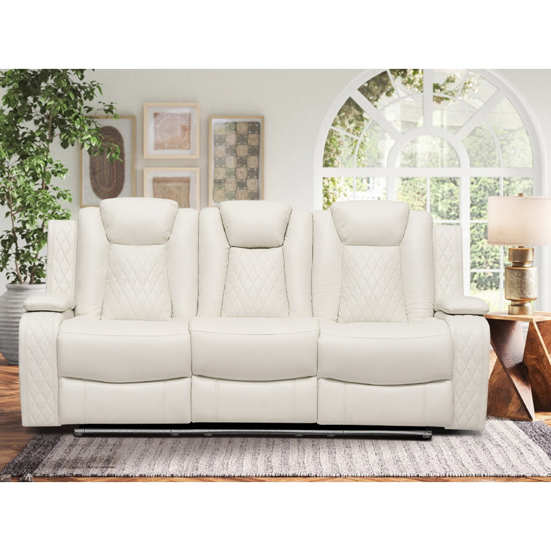Nahin 84.6'' Faux Leather Power Reclining Sofa, White