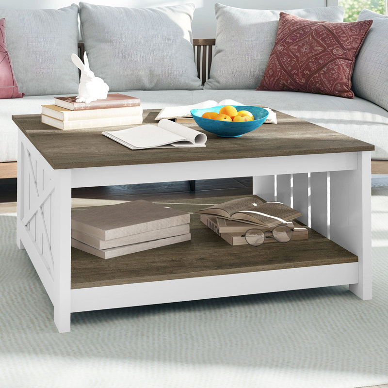Table basse 31,5 po Farmhouse, Blanc, Bois espresso