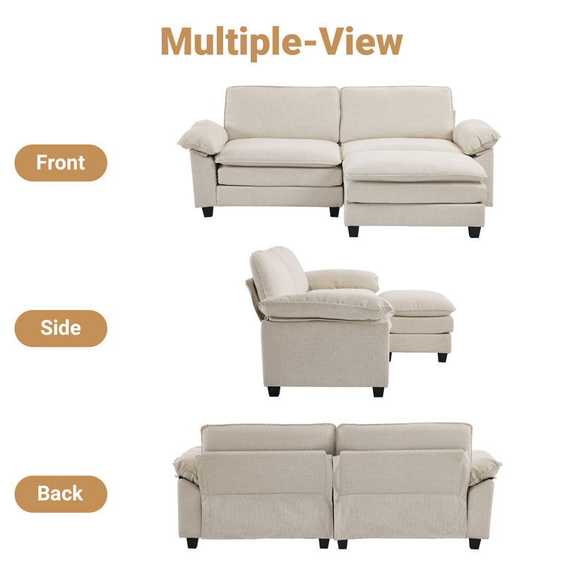 Avrilynn Upholstered Cloud Sofa&Couch with Ottoman, Beige Polyester, 85.4"W x 33.5"H x 54"D (2-seat)