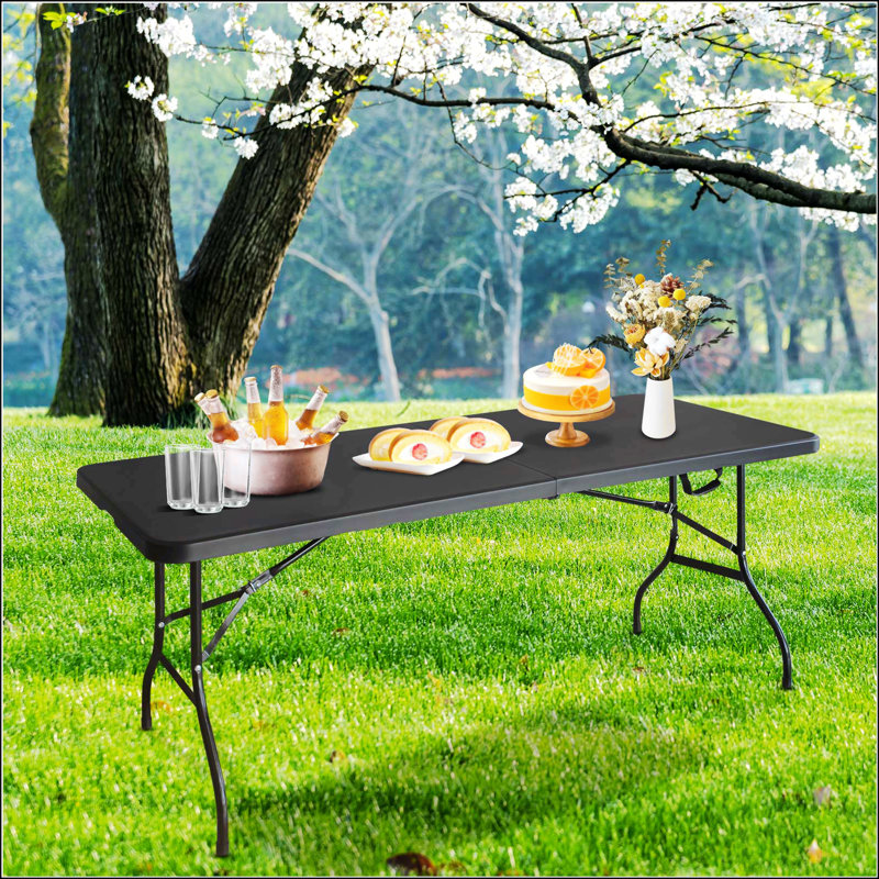 8Ft Pink Portable Folding Table, High Load Bearing, Waterproof Surface For Camping And Events, 28.46" H x 95.98" L x 30" D