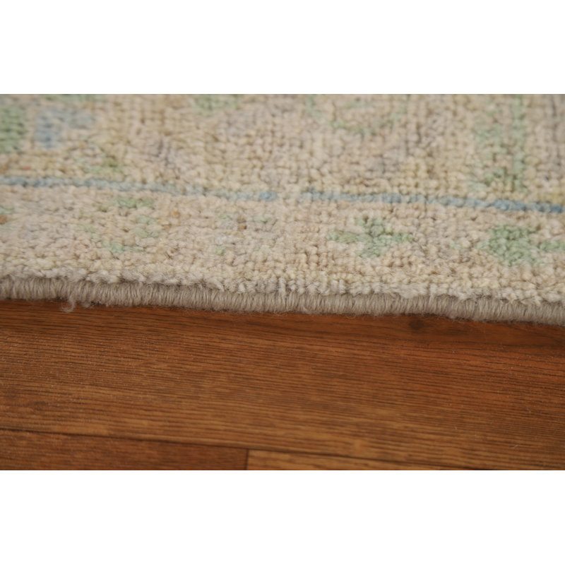 Tapis beige en laine noué à la main de conception unique 3 pi 11 po x 4 pi 11 po New Age