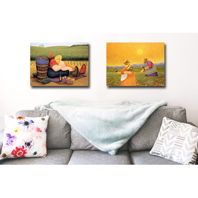 " Summer Picnic & Picking Wildflowers " by Lowell Herrero 2 - Pieces