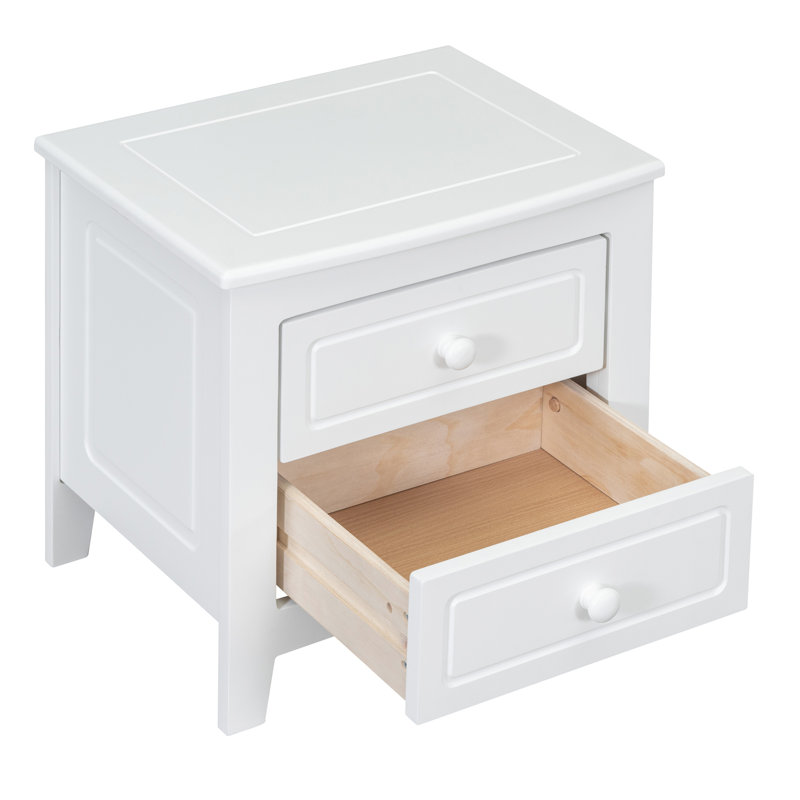 Table de chevet à 2 tiroirs pour chambre à coucher, table de chevet rétro Mid-Century avec design classique, blanc