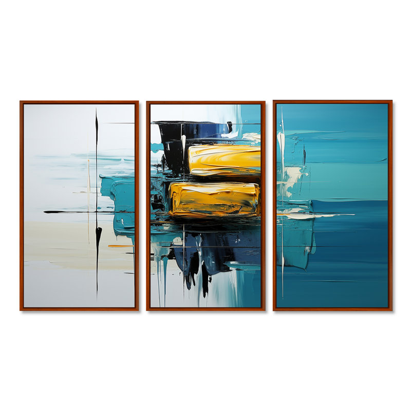 Croyde - Ensemble de décoration murale abstraite, H 40 po x l 60 po x P 1 po, Cadre flottant brun