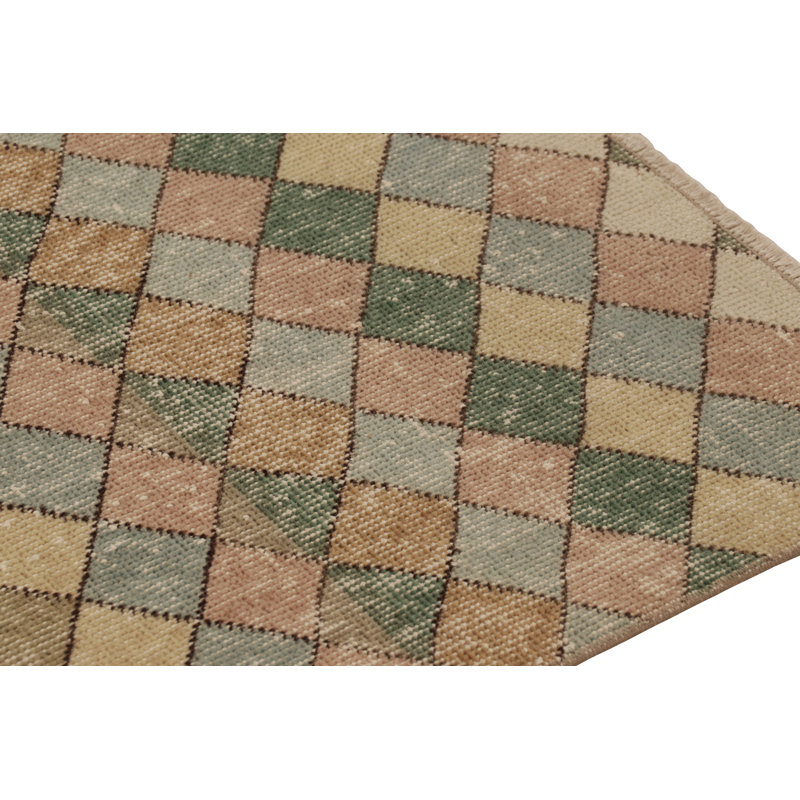Vintage Turkish Runner, Brown With Multicolor Geometric Design - Rug & Kilim