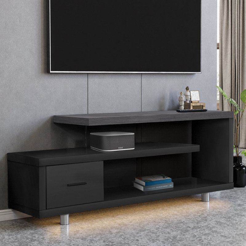 Élégant meuble télé noir et gris de 60 pouces - console multimédia moderne avec beaucoup de rangement pour votre salon ou votre chambre à coucher