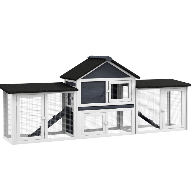 Grande cabane pour lapins d'extérieur - avec plateau, enceinte grise amovible de 83 po L