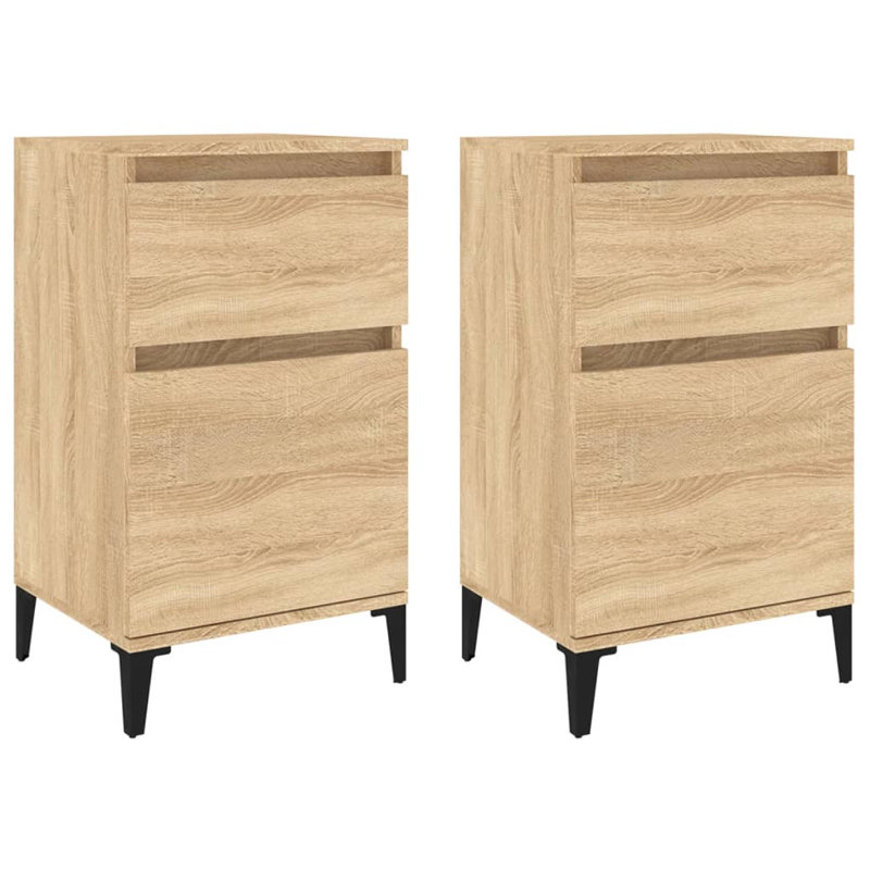 Amedeu 40cm W Manufactured Wood,Metal Bedside Table, Set of 2, Sonoma Oak