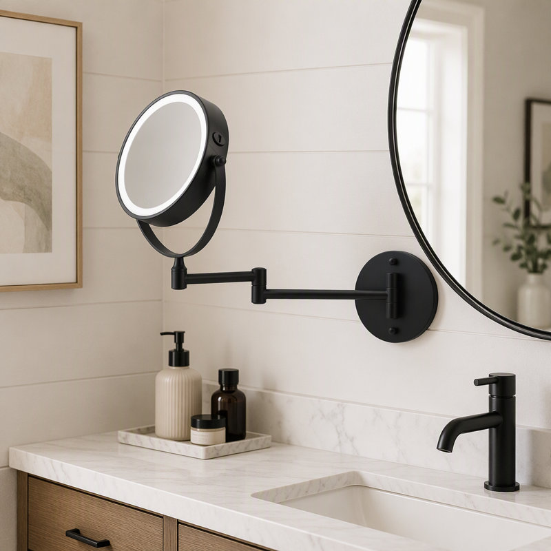 Rechargeable Wall Mounted Makeup Mirror, Noir
