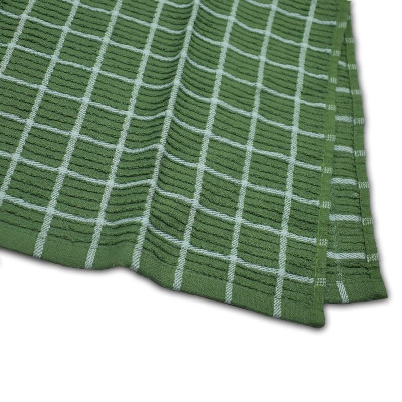 Super Absorbent 3 Pack Cotton Tea Towels Ripple Check, Green