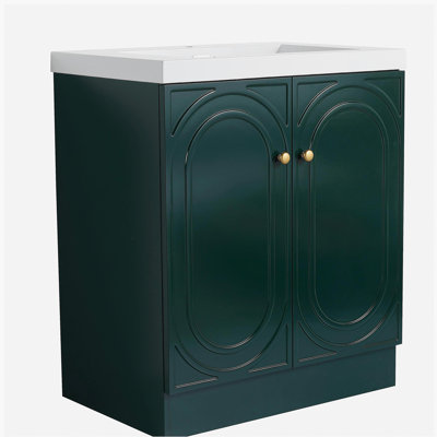 Meuble-lavabo autoportant de 30 po avec bol en résine blanche et 2 portes d'armoire à fermeture en douceur