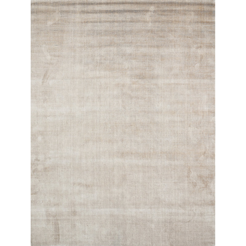Tapis rectangulaire en soie noué à la main beige, Rectangle 8 pi x 10 pi