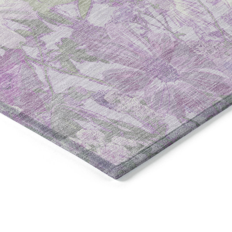 Lavender Floral Rectangular Synthetic Washable Rug 2'6" x 3'10"