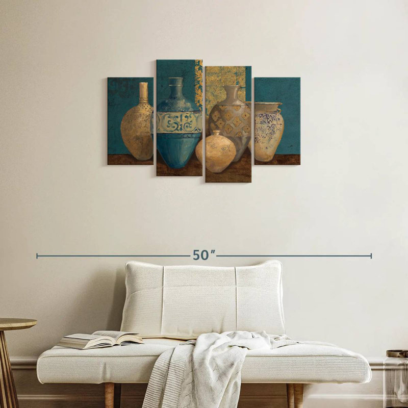 Senne Aegean Vessels On Turquoise, H 22 po x l 36 po