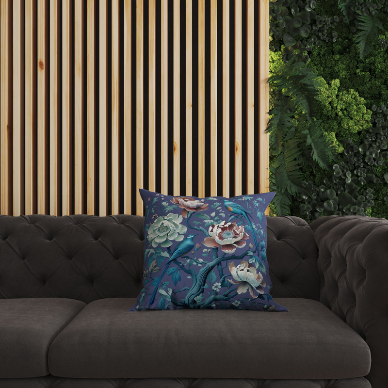 Coussin décoratif intérieur / extérieur Botanical Bird Ensemble, Bleu/rouge, H 20 po x l 20 po