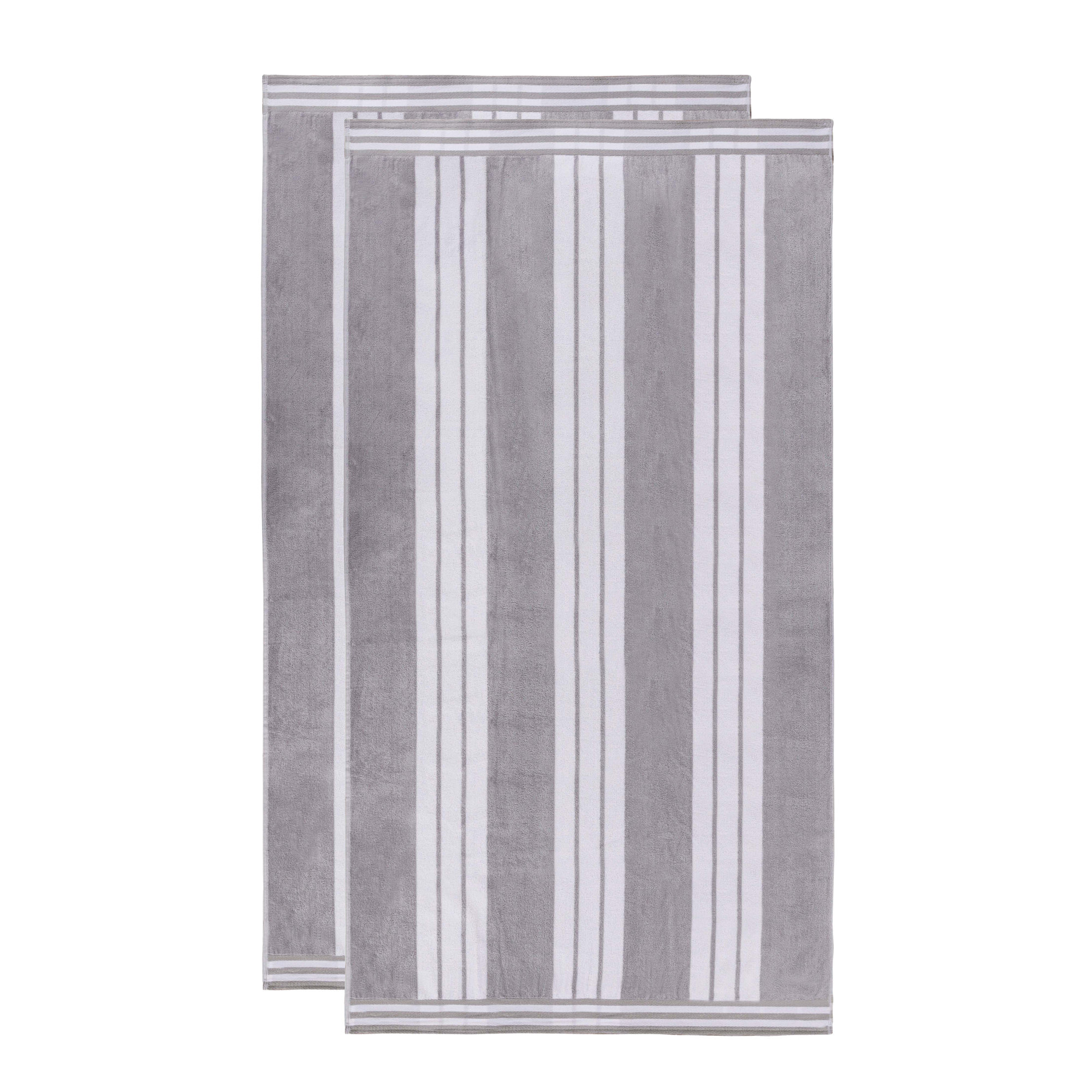 Chira Oversized Stripe Cabana 100% Cotton Beach Towel, Beach Towel - 2 Pack, Light Gray