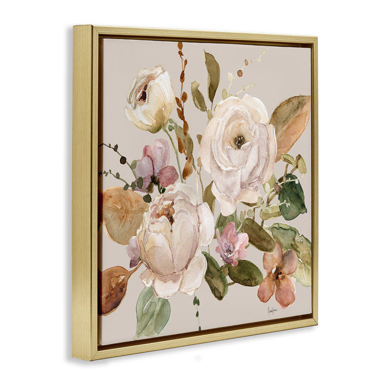 "Watercolor Blossom Bundle", art mural sur toile flottante brune, design par Livi Finn, H 25 po x l 25 po