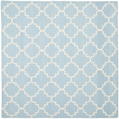 Mccall Hand Woven Flat Weave Wool/Cotton Geometric Rug in Light blue/Ivory