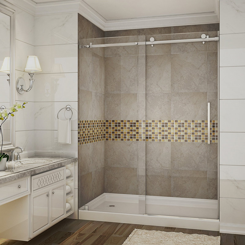 Porte de douche coulissante simple sans cadre de 77,5 po Moselle, Vers la gauche, Acier inoxydable, Givré