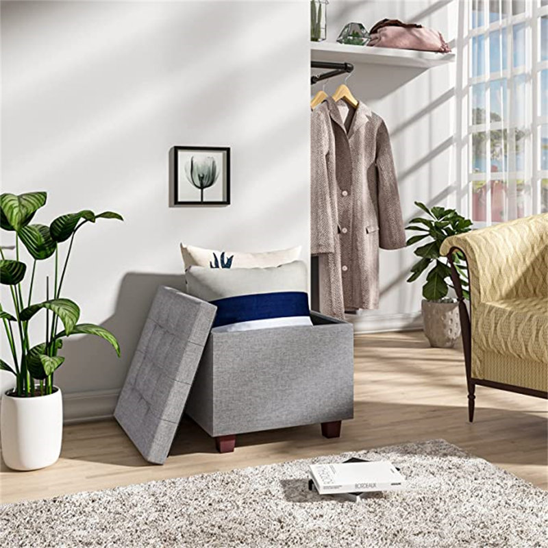 Ahmaad 45cm Wide Square Solid Colour Ottoman with Storage, Light Grey