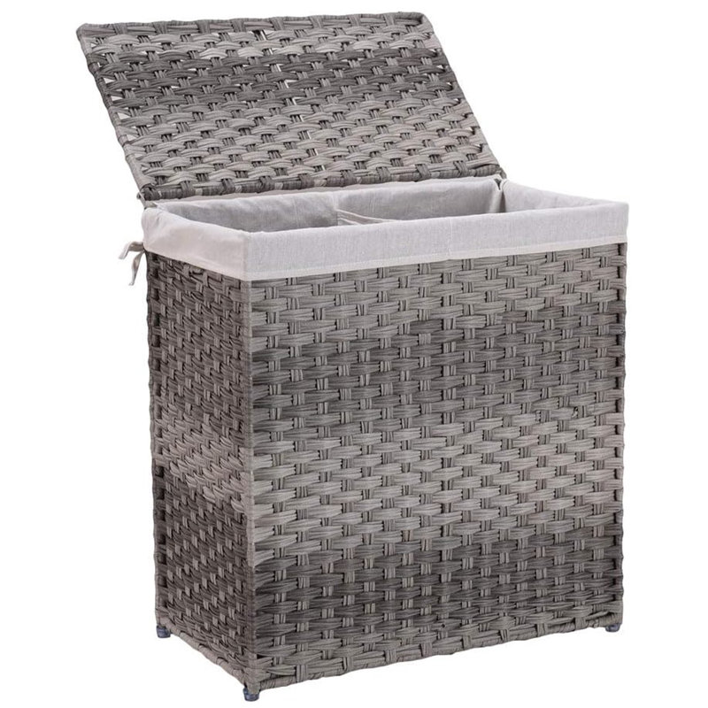 Panier à linge doublé en coton robuste, Gris/beige, Moyen (24,4 po x 22,5 po x 13 po)
