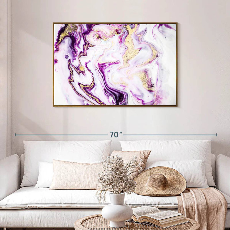 Airy Purple Suminagashi Botkin, Floating Frame Gold, 43" X 29"