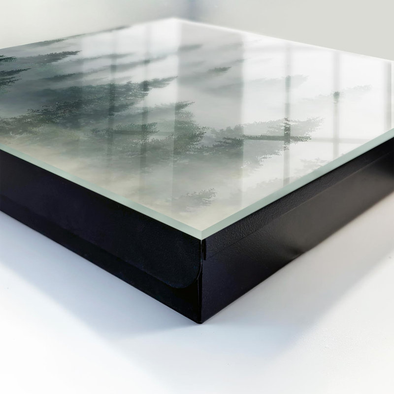 Wall mounted key box, Opens to the left, 30x30x5, Black, The peace of the forest in the morning mist, 
