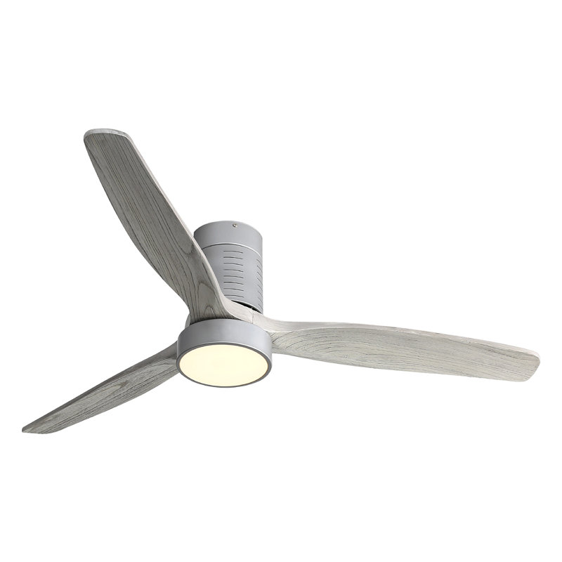 Ventilateur de plafond à DEL 52 pouces de 52 pouces avec moteur à courant continu réversible à lame en bois massif à 3 vitesses à intensité variable pour le salon