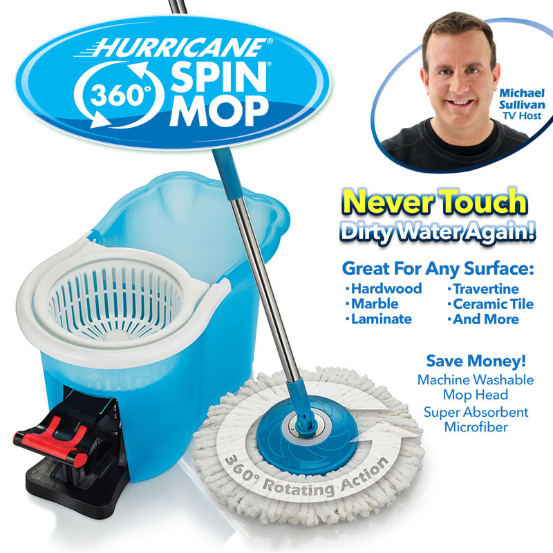 Hurricane Blue and White Microfiber Spin Mop with Bucket