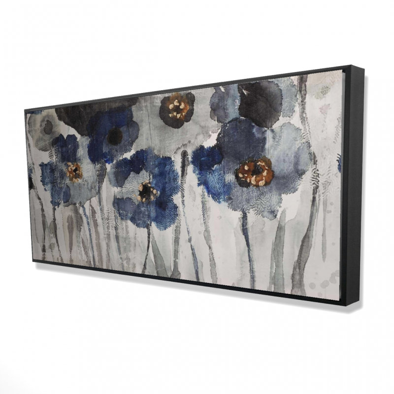 Blue blurry flowers - 24"x48" Framed canvas