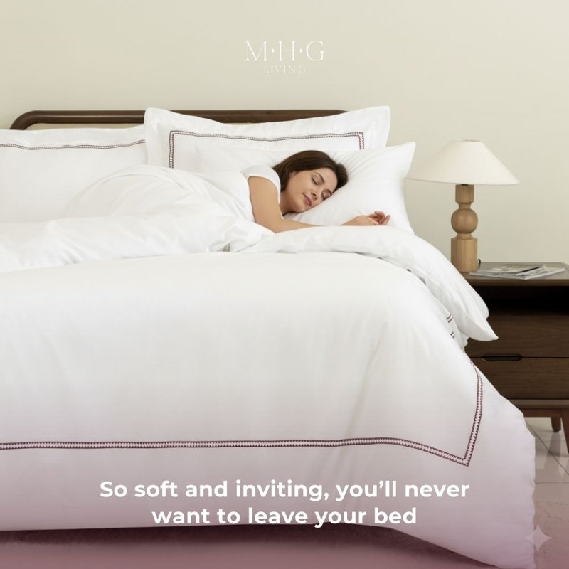MHG Living Duvet Cover Set Mayfair Burgundy Baratta Stitch Design Cotton Bedding - Includes 2 Pillowcases, King