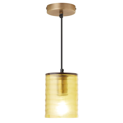 5"W Cyra Mid-Century Modern Amber Cylinder Hand Blown Glass Shade Pendant - Mercer41