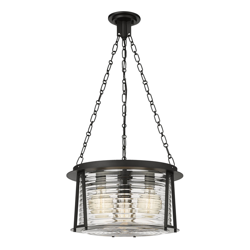 Luminaire suspendu cylindrique unique à 3 lumières Ajiah, Noir mat