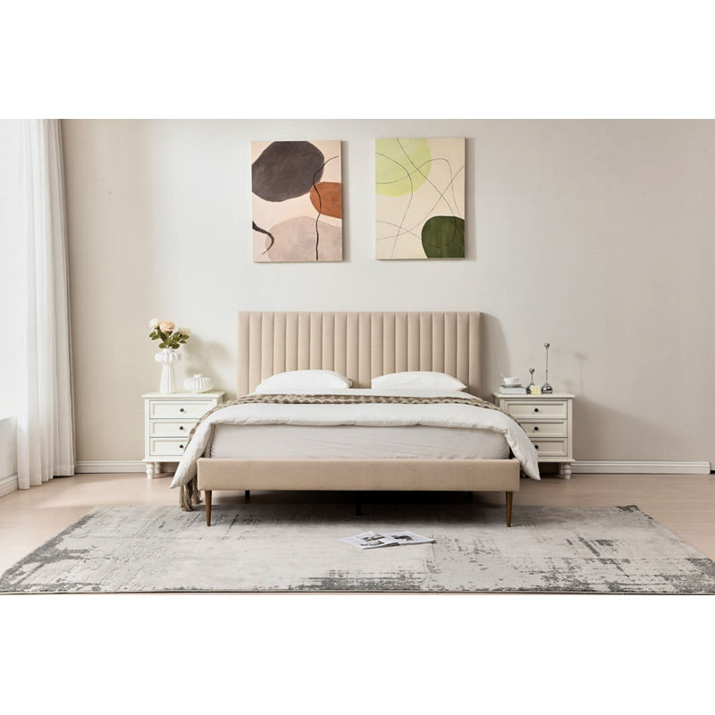 Lit plateforme tapissier Maddigan, Beige, Complète