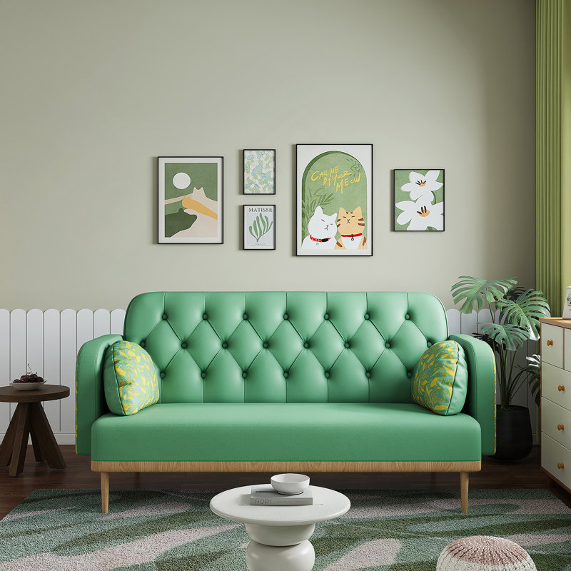 Modern Patterned Two-Seater Sofa With Soft Throw Pillows For Comfortable Seating