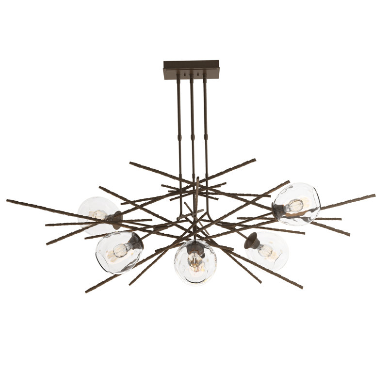 Lustre sphérique spoutnik à 6 lumières Griffin, Très long: 32,3 po à 71,3 po, Bronze, Verre transparent