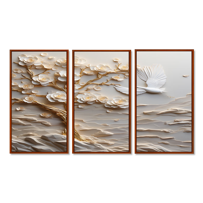 Arbre de paix avec fleurs blanches et colombe blanche - ensemble de décoration murale arbre, H 28 po x l 36 po x P 1 po
