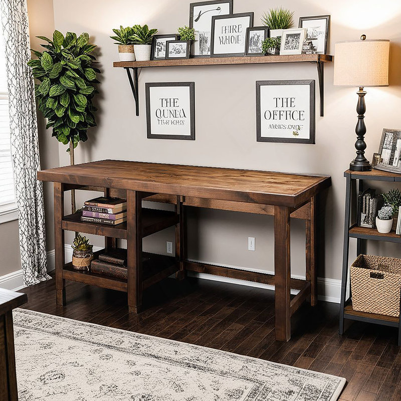 Bureau de travail Bridgevine Home Sausalito 60 po, aucun assemblage requis, finition whisky