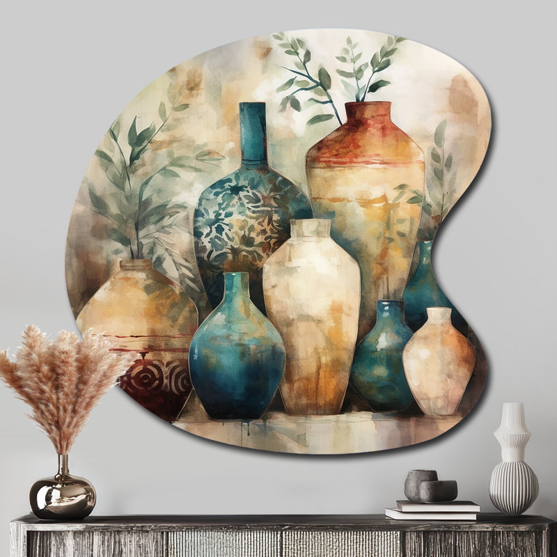Décoration murale irrégulière en métal vert et orange Boho Pottery I - Boho Pottery, H 33 po x l 33 po