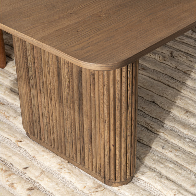 Vander 84" Wood Dining Table In Oak Cream Finish, Tawny Brown