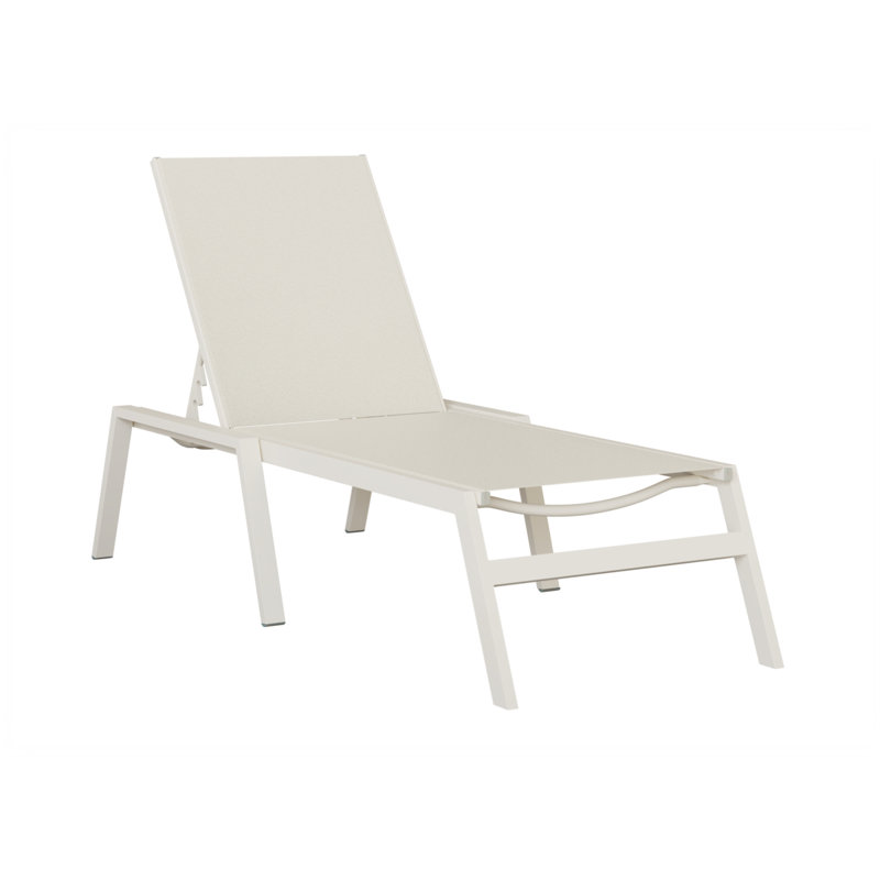 Colella Matte White Aluminum Chaise Armless Lounge With White Sling Fabric, White, Matte White