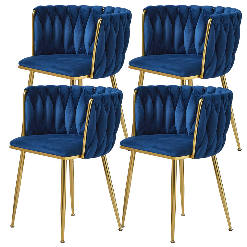 Evanni Velvet Upholstered Metal Side Chair, Navy, 4