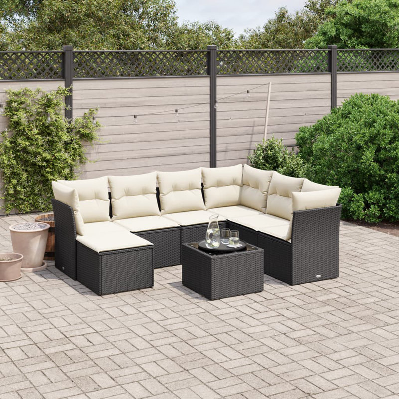 Ensemble de canapé modulaire en rotin noir 8 pièces Vidaxl